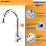 Vela Swan Neck with Medium (15 inches) Round Swivel Spout Faucet details