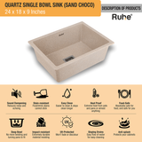 Quartz Single Bowl Sand Choco Kitchen Sink (24 x 18 x 9 inches) description of products