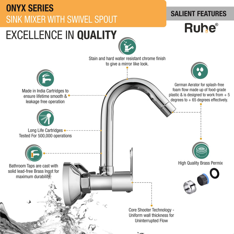 Onyx Wall-mount Kitchen Sink Mixer Tap with Small Swivel Spout (7") - by Ruhe