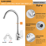 Elixir Single Lever Table Mount Sink Mixer Brass Faucet with Large (20 inches) Round Swivel Spout products details 