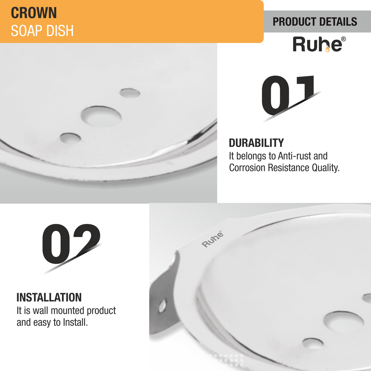 Crown Stainless Steel Soap Dish - by Ruhe®