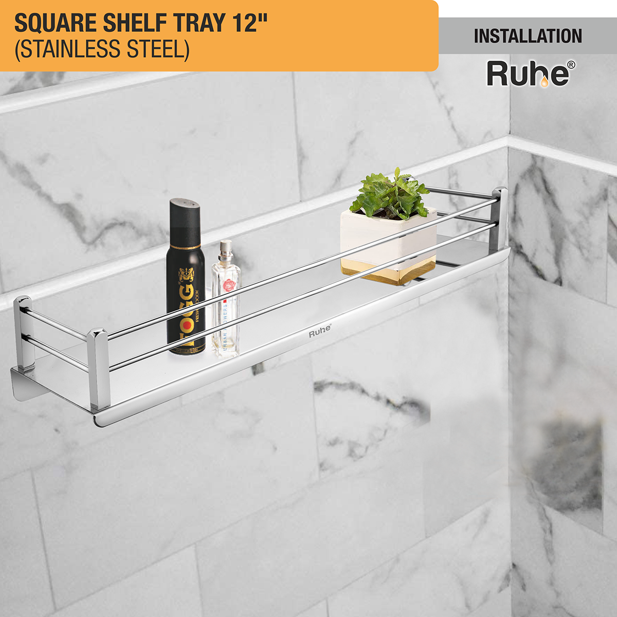 Square Stainless Steel Shelf Tray (12 Inches) - by Ruhe®