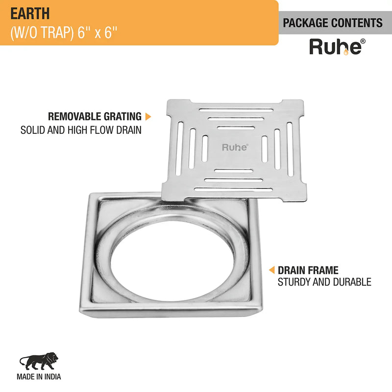 Earth Square Premium Floor Drain (6 x 6 Inches) - by Ruhe