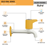 Gold Oval PTMT Bib Cock Long Body Faucet features