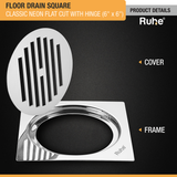 Classic Neon Square Flat Cut Floor Drain (6 x 6 inches) with Hinged Grating Top product details