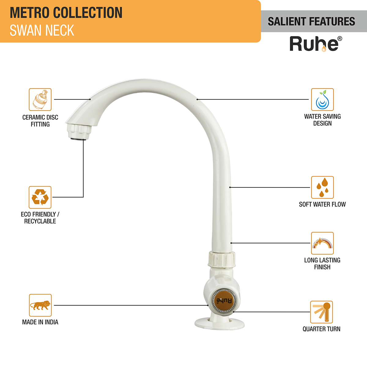 Metro PTMT Swan Neck with Swivel Spout Faucet features