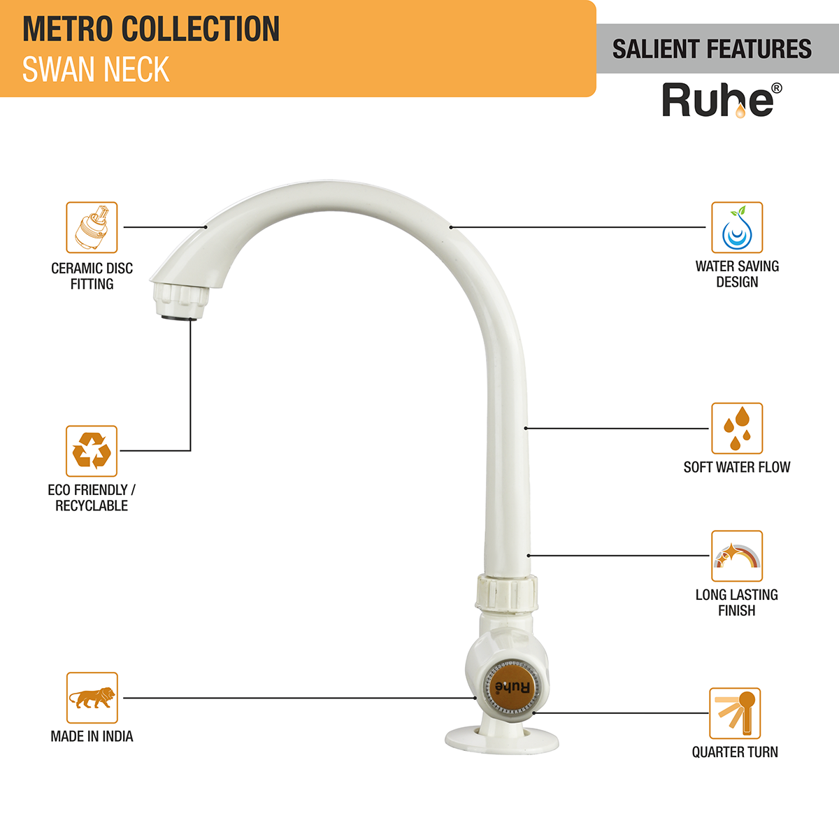 Metro PTMT Swan Neck with Swivel Spout Faucet - by Ruhe®