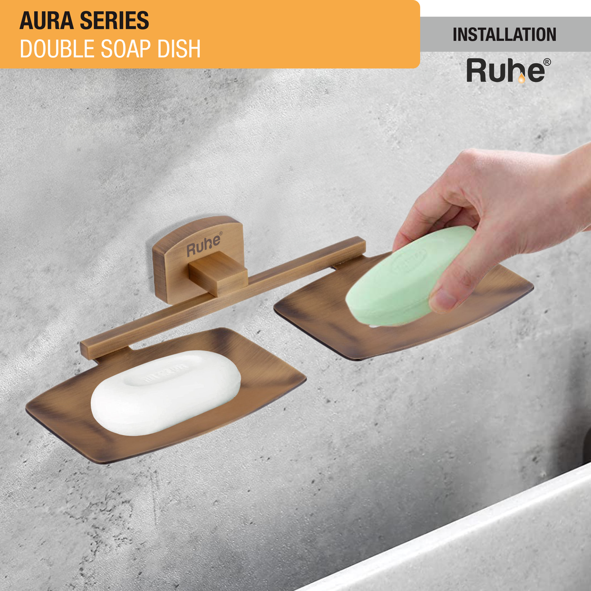 Aura Brass Double Soap Dish installed