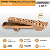 Wave Shower Drain Channel (36 x 3 Inches) ROSE GOLD/ANTIQUE COPPER features