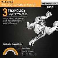 Vela Brass 2-in-1 Telephonic Wall Mixer Tap with Crutch