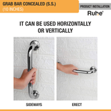 Grab Bar Stainless Steel (10 Inches) Concealed product installation