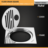 Classic Neon Square Flat Cut Floor Drain (5 x 5 inches) with Hole and Hinged Grating Top product details