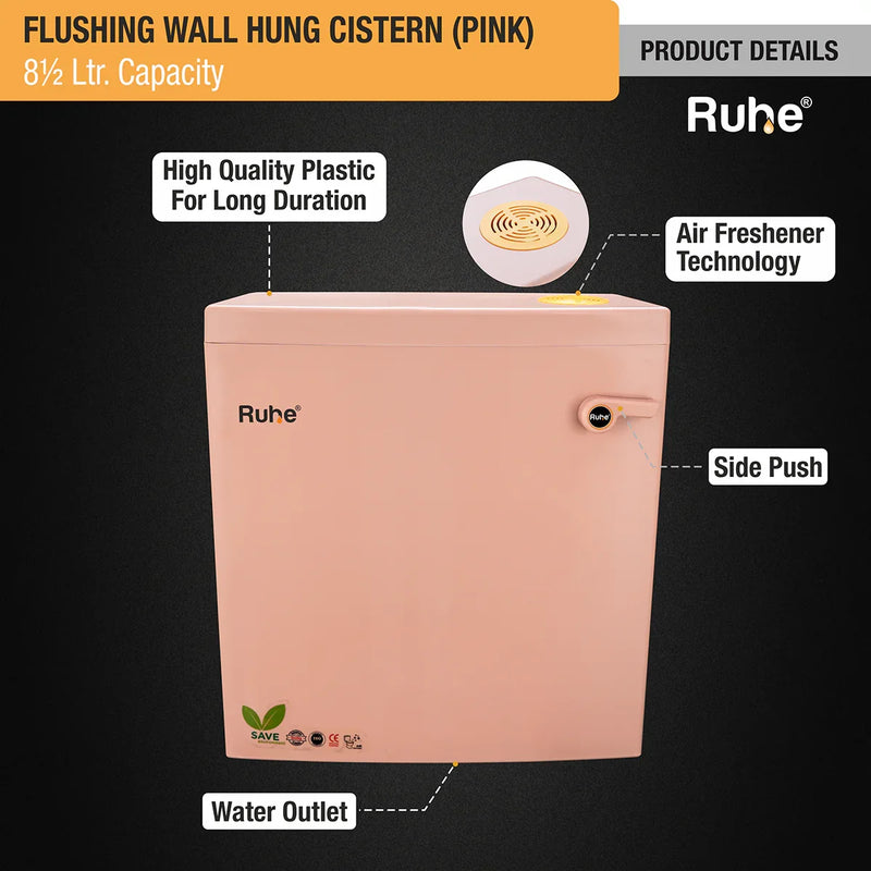 Flushing Wall Hung Cistern 8.5 Ltr. (Pink) - by Ruhe