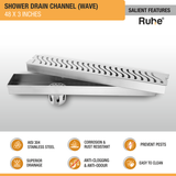 Wave Shower Drain Channel (48 X 3 Inches) with Cockroach Trap (304 Grade) features