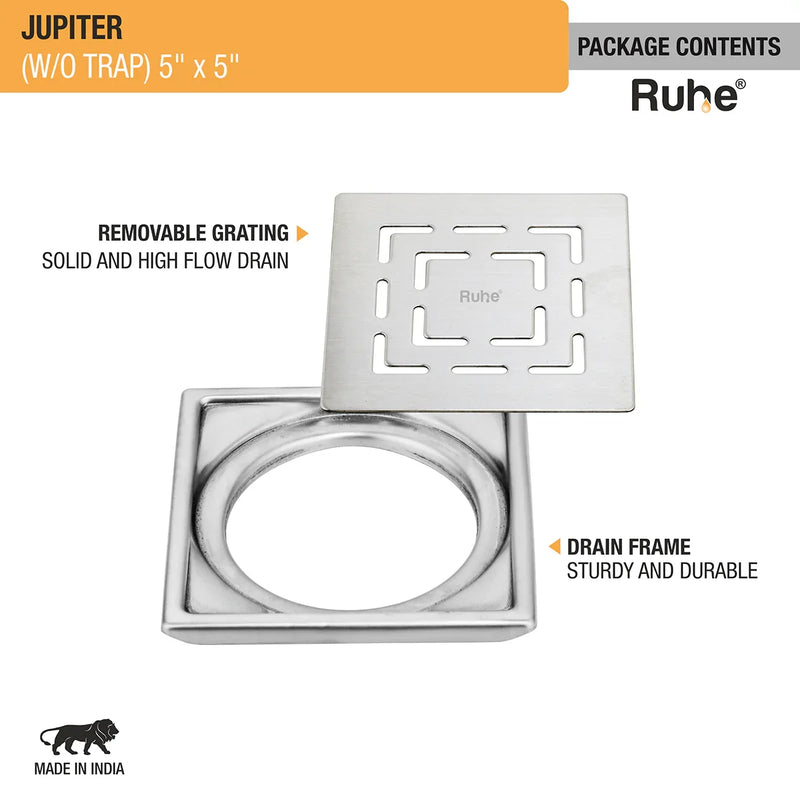 Jupiter Square Premium Floor Drain (5 x 5 Inches) - by Ruhe