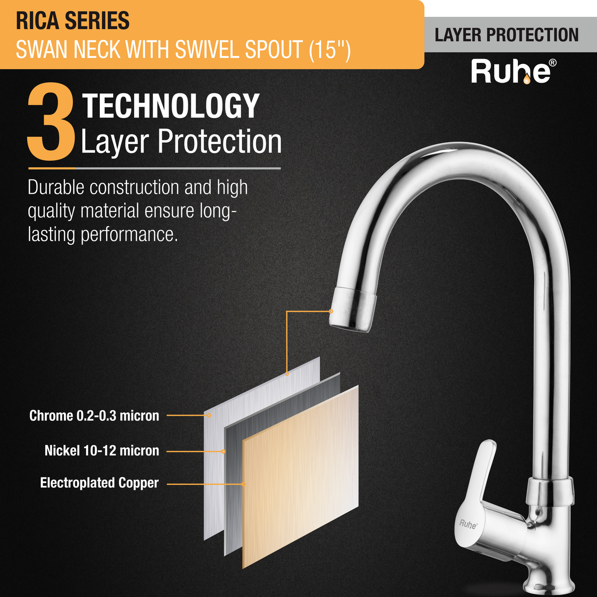Rica Swan Neck with Medium (15 inches) Round Swivel Spout Faucet protection
