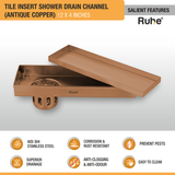 Tile Insert Shower Drain Channel (12 x 4 Inches) ROSE GOLD PVD Coated features and banefits