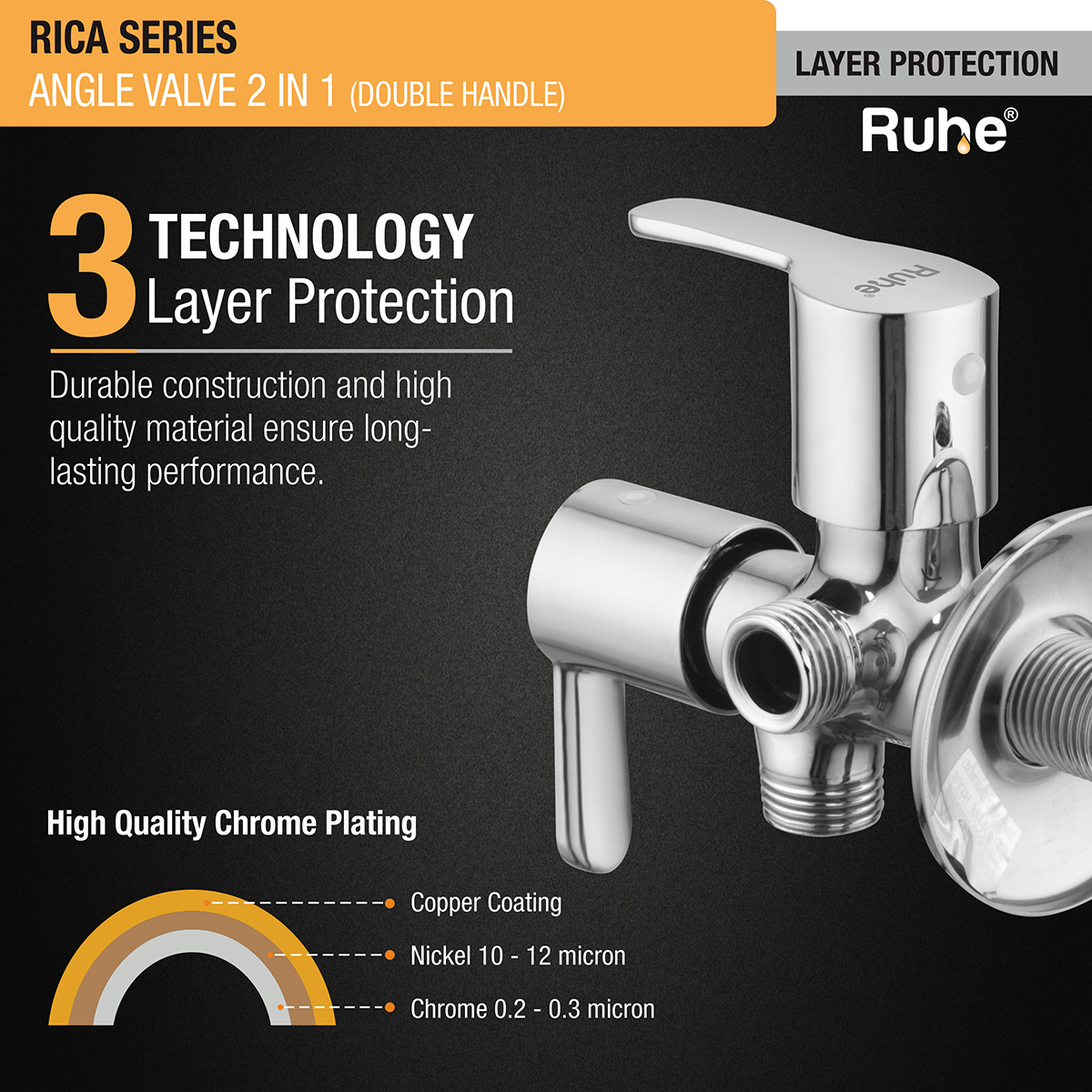 Rica Two Way Angle Valve Brass Faucet (Double Handle) - by Ruhe®