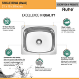 Oval Single Bowl (21 x 18 x 8 inches) Kitchen Sink description of products
