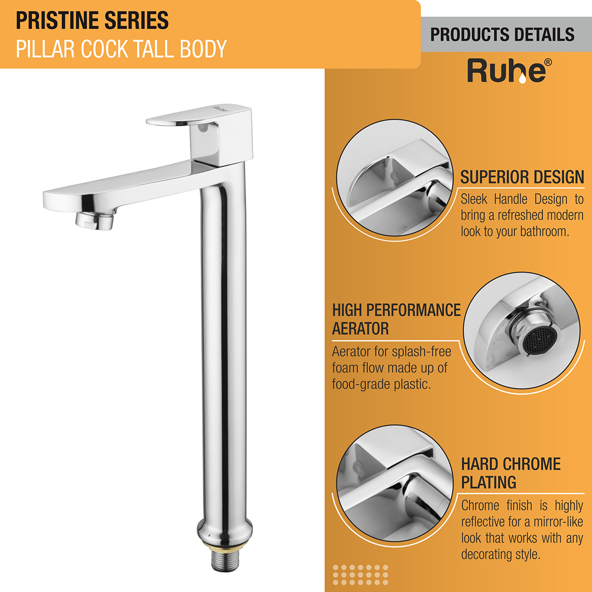 Pristine Pillar Tap Tall Body Brass Faucet product details