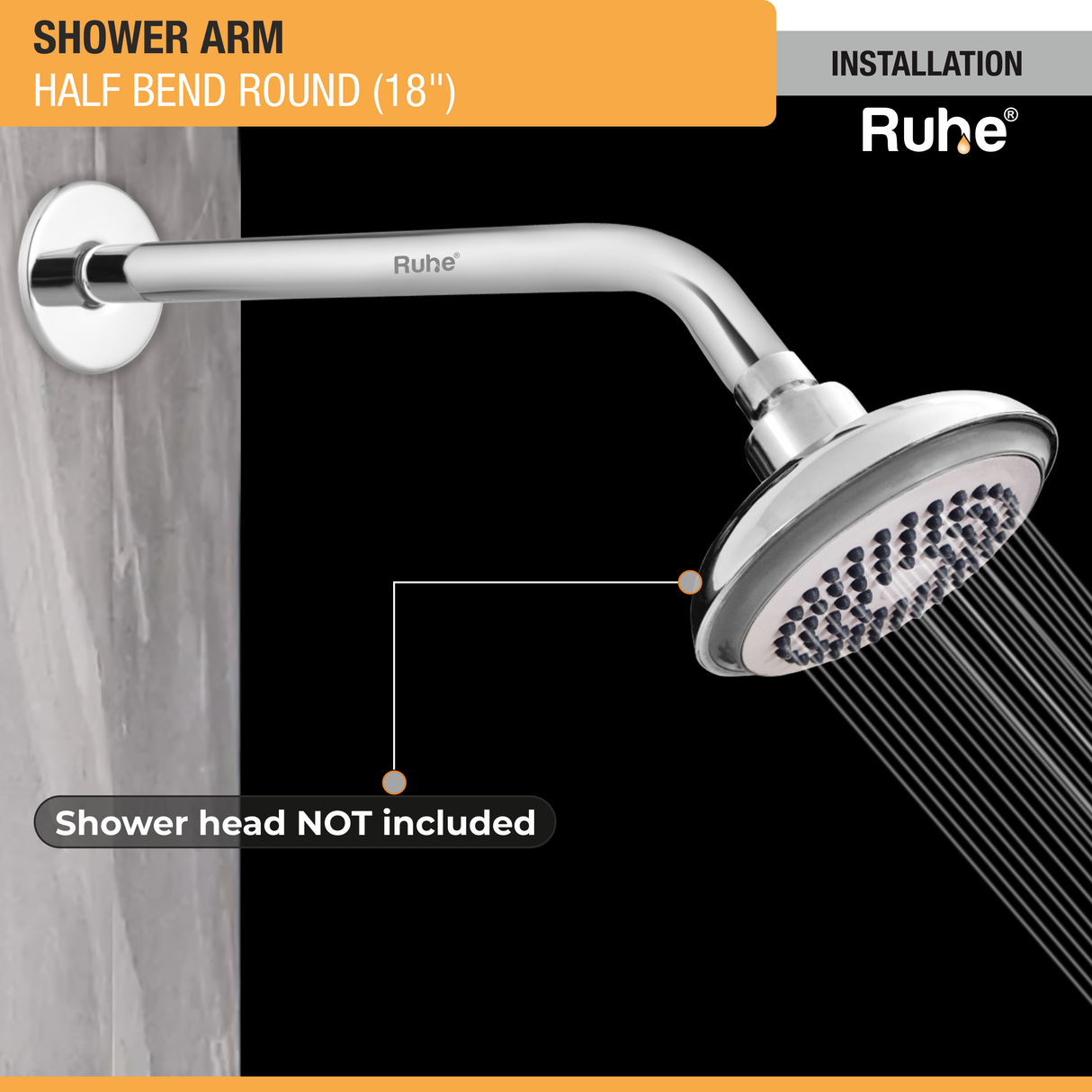 Half Bend Round 304-Grade Shower Arm (24 Inches) - by Ruhe