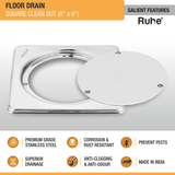 Square Clean Out with Collar Floor Drain (6 x 6 inches) features
