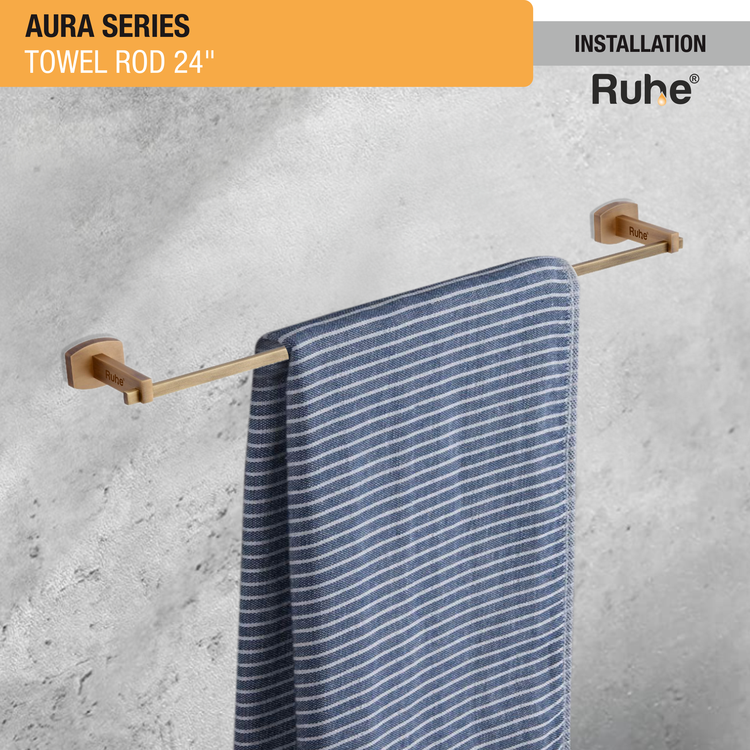 Aura Brass Towel Rod (24 Inches) installation