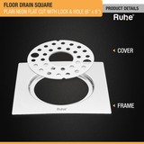 Plain Neon Square Flat Cut Floor Drain (6 x 6 inches) with Lock and Hole product details