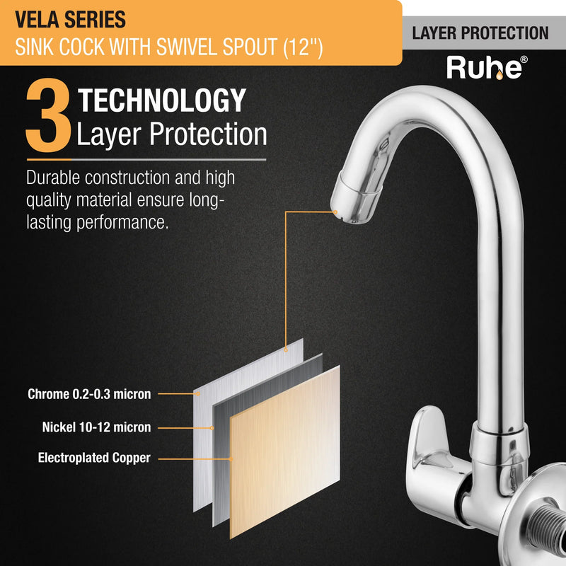 Vela Wall-mount Kitchen Sink Tap with Small Swivel Spout (12") - by Ruhe