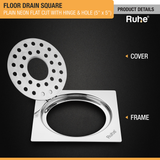 Plain Neon Square Flat Cut Floor Drain (5 x 5 inches) with Hinged Grating Top and Hole product details