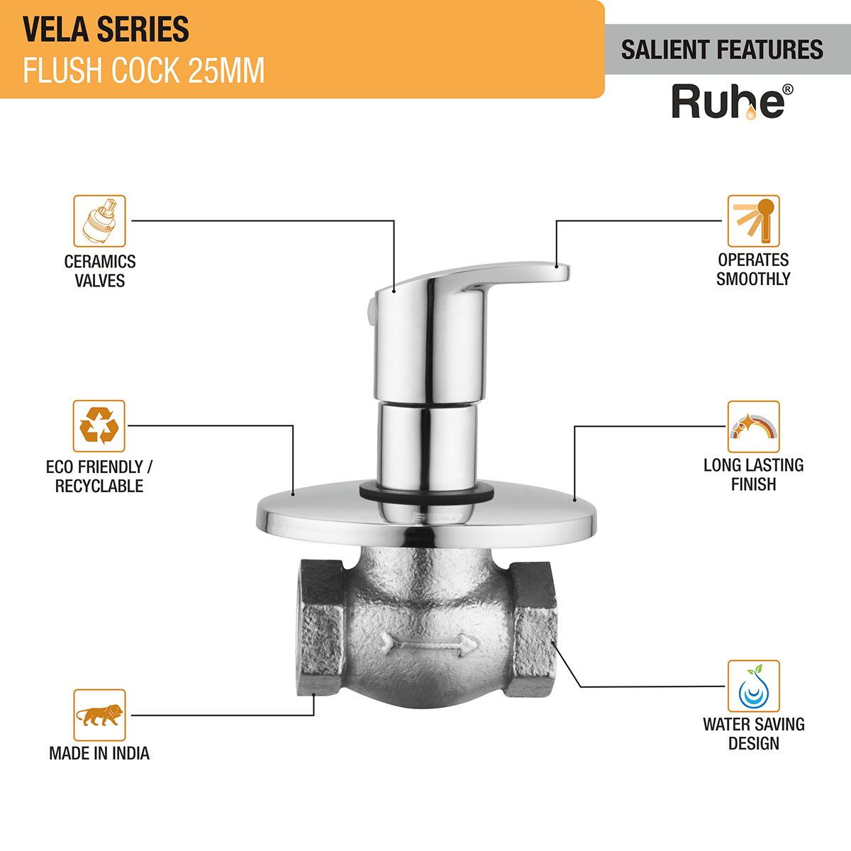 Vela Flush Valve Brass Faucet (25mm) features
