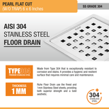 Pearl Square Flat Cut 304-Grade Floor Drain (6 x 6 Inches) stainless steel