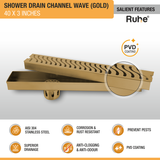 Wave Shower Drain Channel (40 x 3 Inches) YELLOW GOLD features
