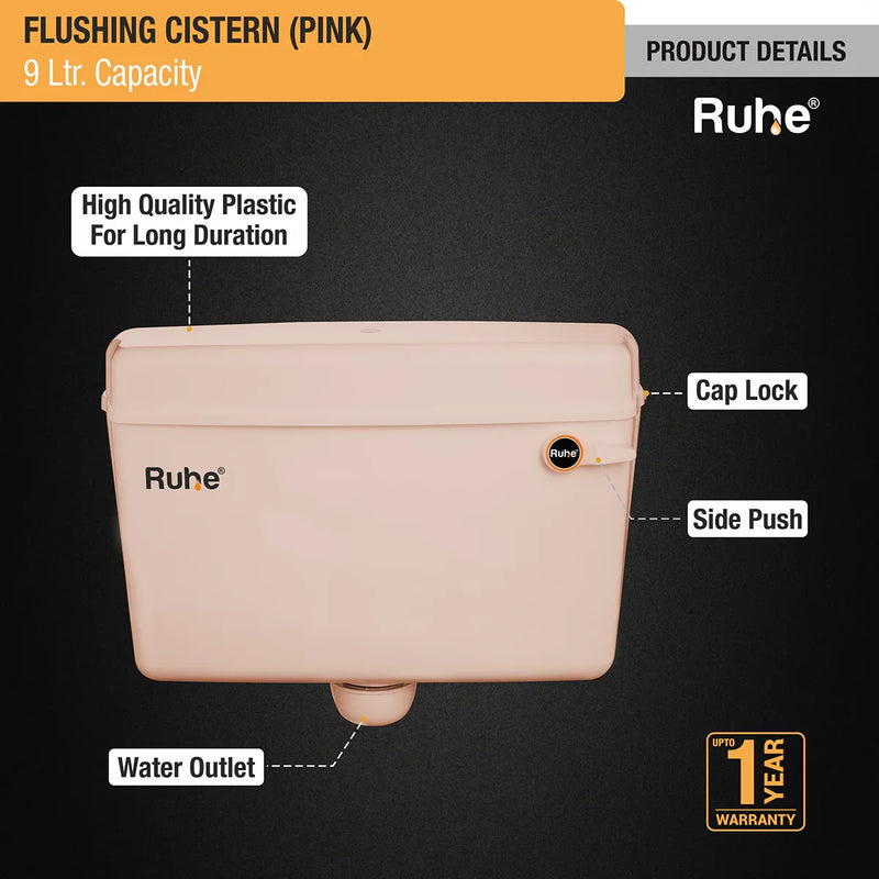 Pink Flushing Cistern (9 Ltr) - by Ruhe