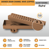 Wave Shower Drain Channel (12 x 3 Inches) ROSE GOLD/ANTIQUE COPPER features