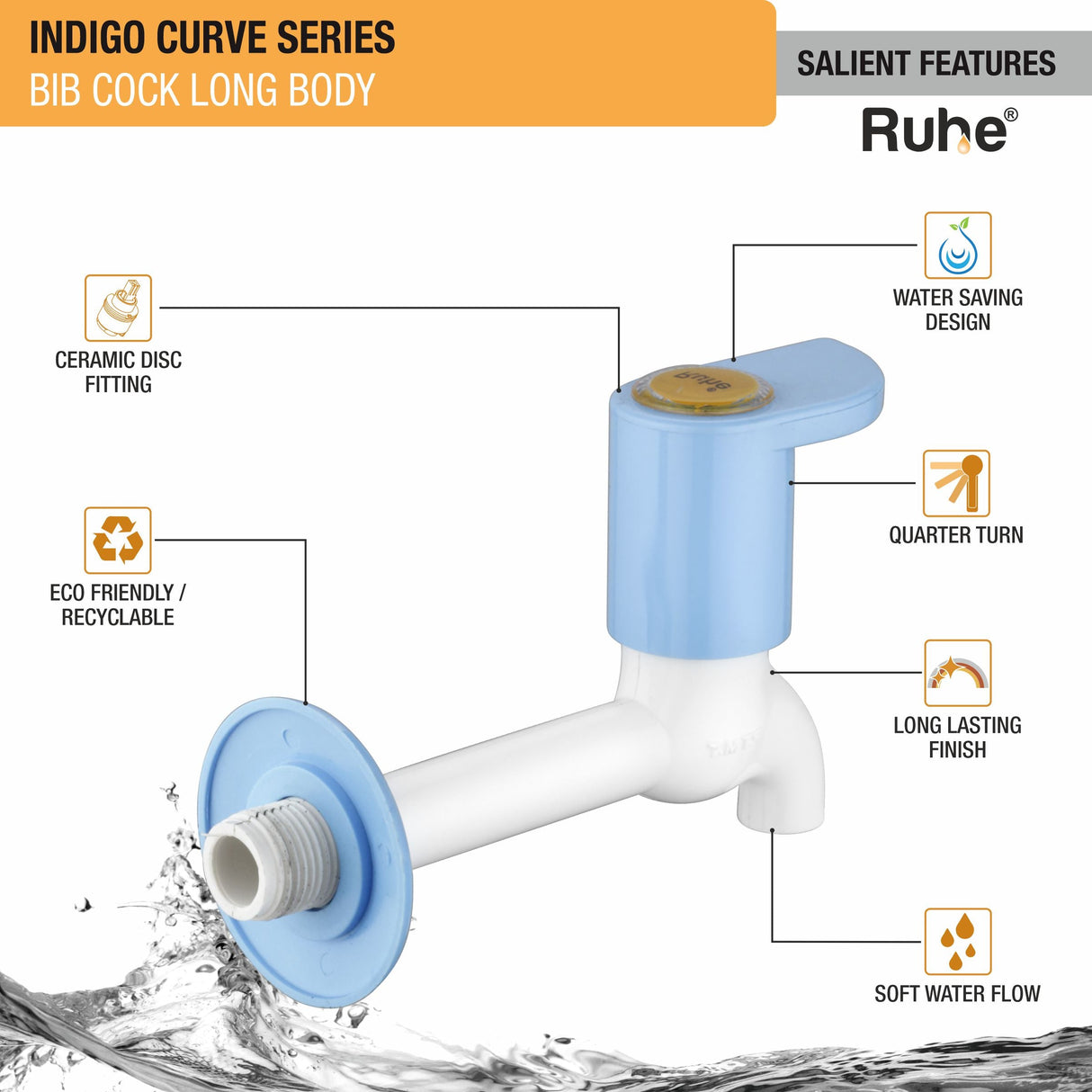 Indigo Curve Bib Tap Long Body PTMT Faucet - by Ruhe®