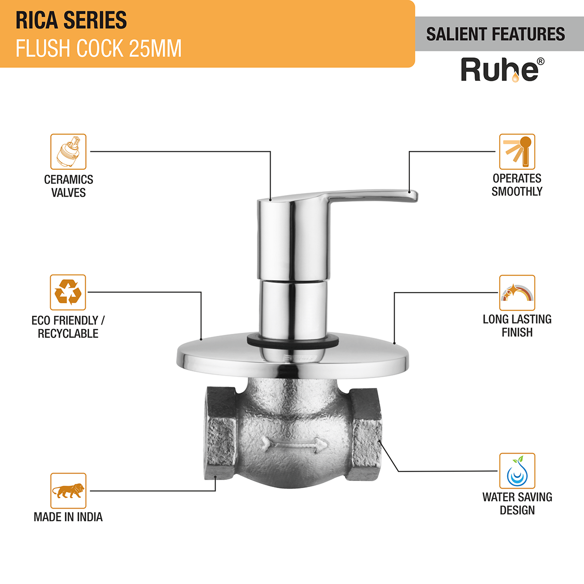 Rica Flush Valve Brass Faucet (25mm) features