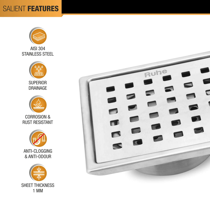 Pearl Square 304-Grade Floor Drain with Collar & Cockroach Trap (6 x 6 Inches) - by Ruhe