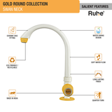 Gold Round PTMT Swan Neck with Swivel Spout Faucet features