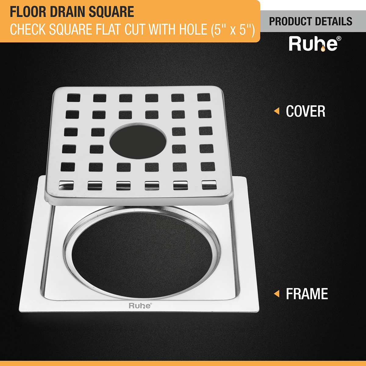 Check Floor Drain Square Flat Cut (5 x 5 Inches) with Hole product details