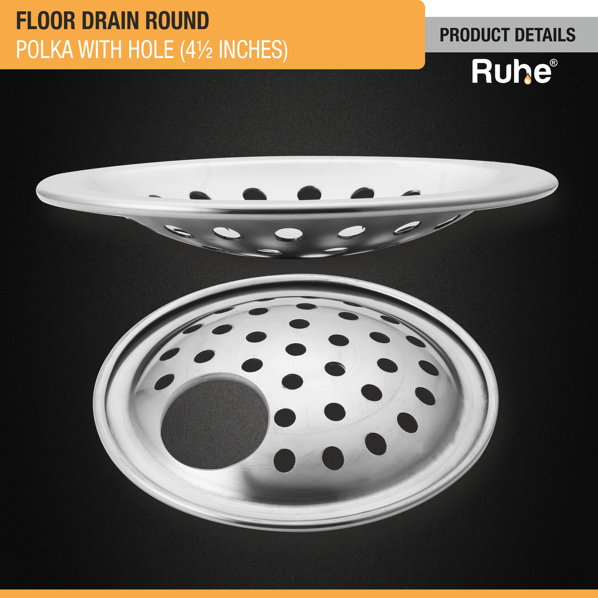 Polka Round Floor Drain (4½ inches) with Hole (Pack of 4) - by Ruhe®