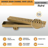 Wave Shower Drain Channel (36 x 3 Inches) YELLOW GOLD features