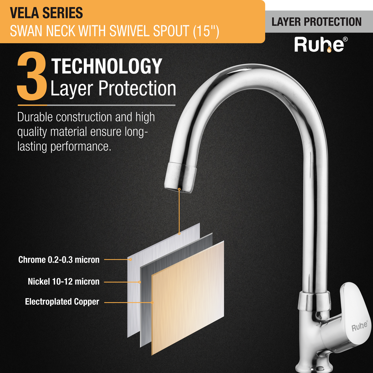 Vela Swan Neck with Medium (15 inches) Round Swivel Spout Faucet protection