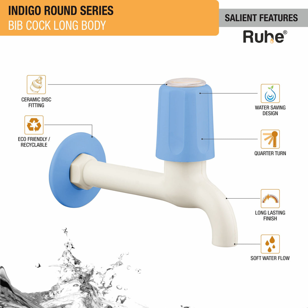 Indigo Round Bib Tap Long Body PTMT Faucet - by Ruhe®