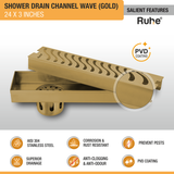 Wave Shower Drain Channel (24 x 3 Inches) YELLOW GOLD features