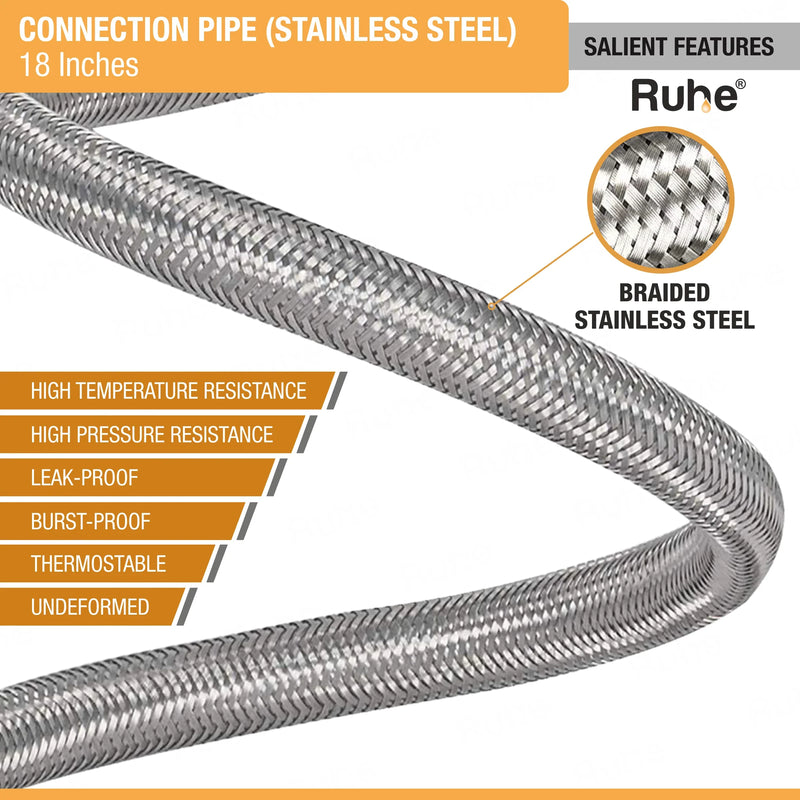 Geyser Connection Pipe SS (18 Inches) (304 Grade) (Pack of 2) - by Ruhe