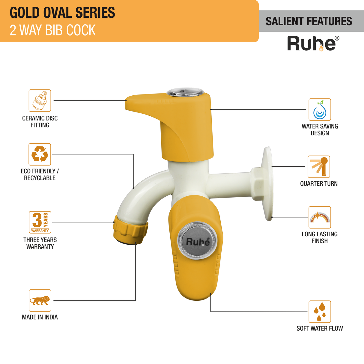 Gold Oval Two Way Bib Tap PTMT Faucet - by Ruhe®