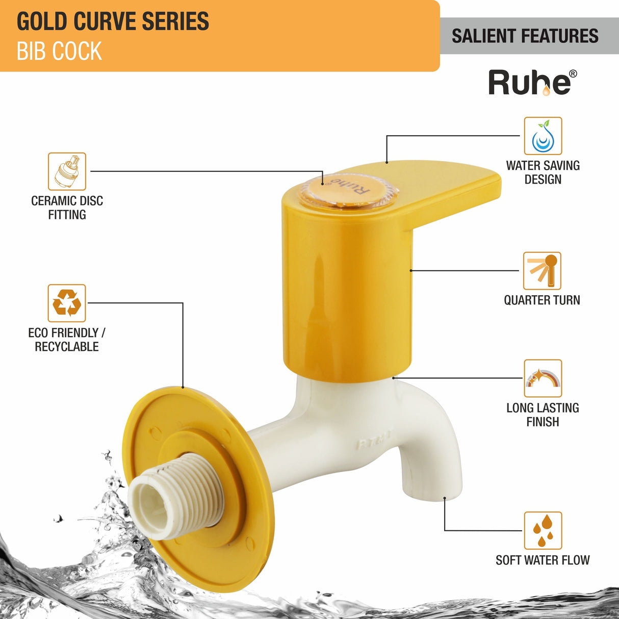 Gold Curve Bib Tap PTMT Faucet - by Ruhe®