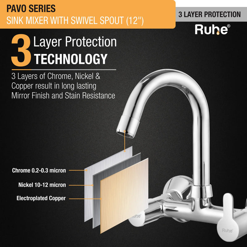 Pavo Wall Mount Kitchen Sink Mixer Tap with Swivel Spout