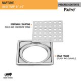 Naptune Square Floor Drain (6 x 6 Inches) -  by Ruhe®